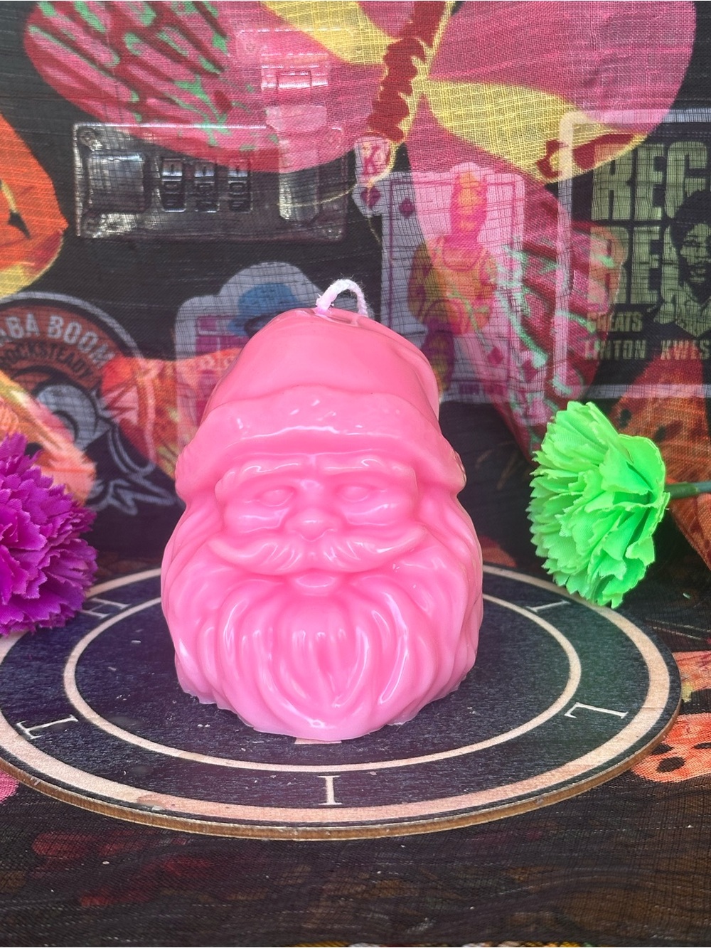Handmade Pink Santa Head Candle – Retro Christmas Figurine Candle